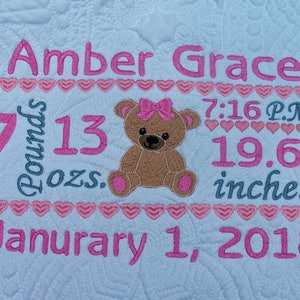 Personalized baby quilt, Quilt, Baby Quilt, Personalized Quilt, Birth announcement Quilt, Baby Blanket, Quilted Crib Blanket, Baby Gift.