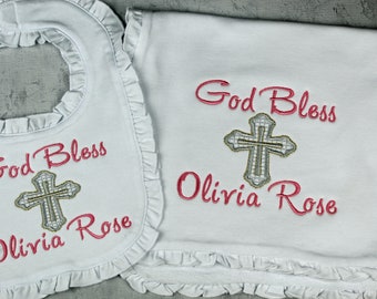 Personalized Baby Bib and Burp Cloth,  Bib, Baptismal and Burp Cloth, Christening Bib and burp, Baby Shower Gift, Personalized Baby Gift