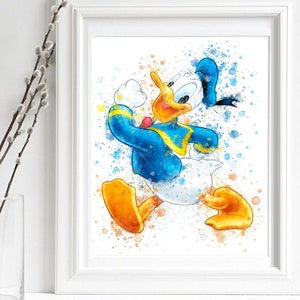 Donald Duck Digital Print, Donald Duck Cartoon Character Nursery Watercolor, Kids Decor Printable Wall Art for playroom watercolour, instant