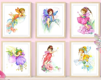 Fairy Flowers Wall Art. Nursery Wall Art. Girls bedroom prints. Fairy Decor. Little girls gifts. Garden Fairy print, Girls room decor