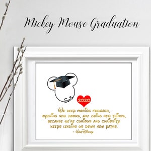 MICKEY MOUSE GRADUATION  quote: Graduation Print, year name, Walt quote, Made to order with name in Mickey Mouse head, graduation keepsake