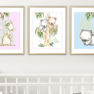 Australia Nursery Print Decor : Kangaroo, Boy Koala Family, Wombat, Australian Animal Art Baby Nursery, Art Gift for Baby Unisex baby shower