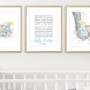 2 Pastel Baby Dumbo Prints + dumbo quote for Nursery, Wall Art Dumbo Posters Watercolor, Nursery Decor, Baby shower gift Boy or Girl