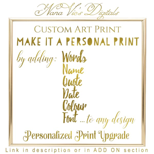 Custom Set Art Print / Personalize / Change: Size / Words / Name / Quote / Date / Colour / Font, to any design, Personalised Print Upgrade