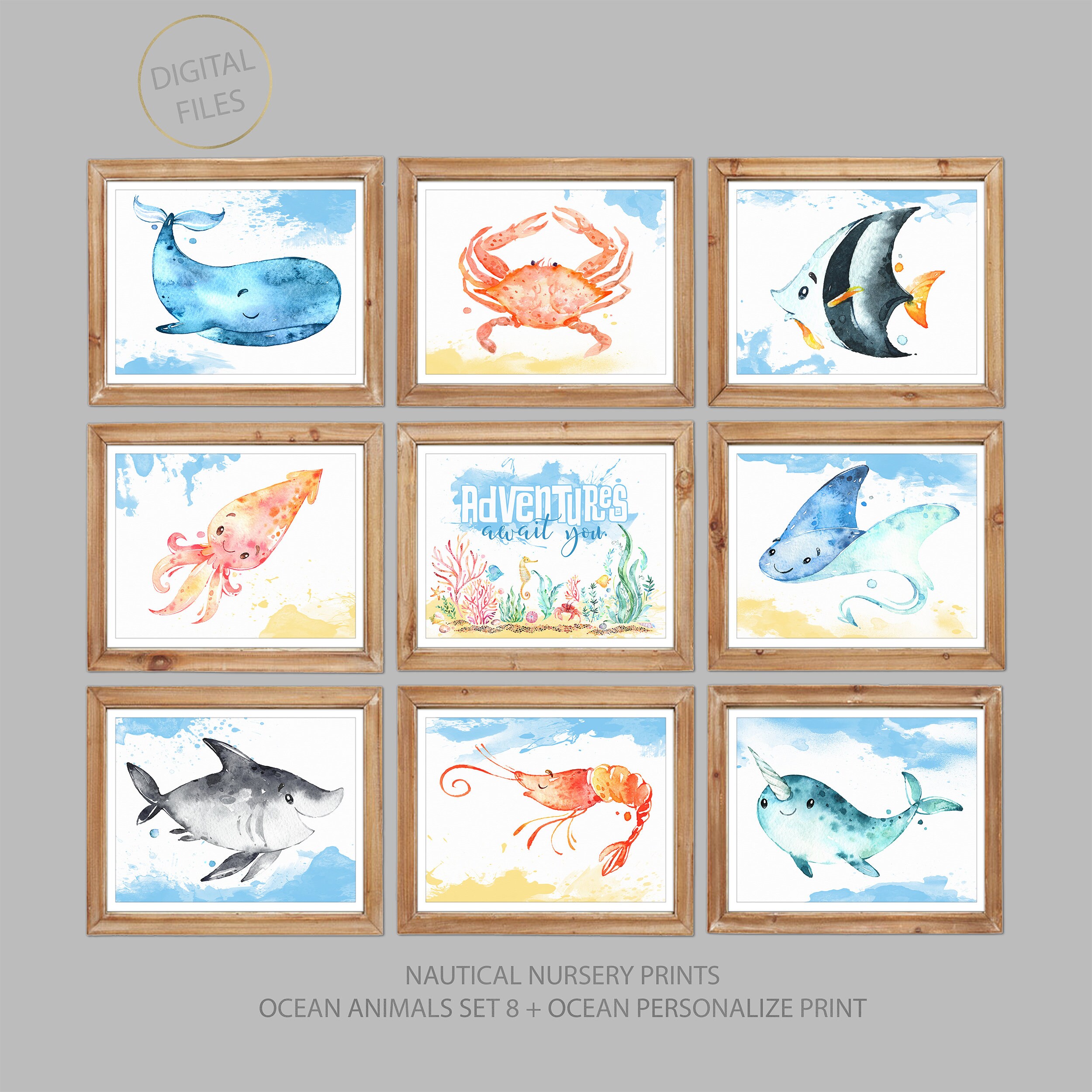 Nursery Decor Under the Sea Boy Room Wall Art Watercolor Sea Animals ...