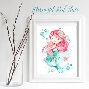Mermaid Prints, Girls Nursery Prints, Mermaid Printable, Girls Bedroom Decor, Mermaid Watercolor Print, Little Mermaid, Mermaid Wall Art