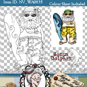 Santa Holiday Surfing Digital Stamp Digi Instant Download ID:NV-DS0056 By Nana Vic