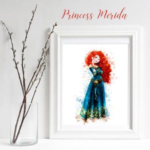 PRINCESS MERIDA PRINT, Princess Merida, Merida Brave, Brave Print, sublimation Princess Watercolor, Princess Nursery, Wall Art, Digital