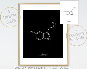 Serotonin-Molekül-Druck, Glück Molekül druckbare, Chemie-Druck, Serotonin Wissenschaft Wand Kunstdruck, Serotonin minimalistischen, glücklich Geschenk