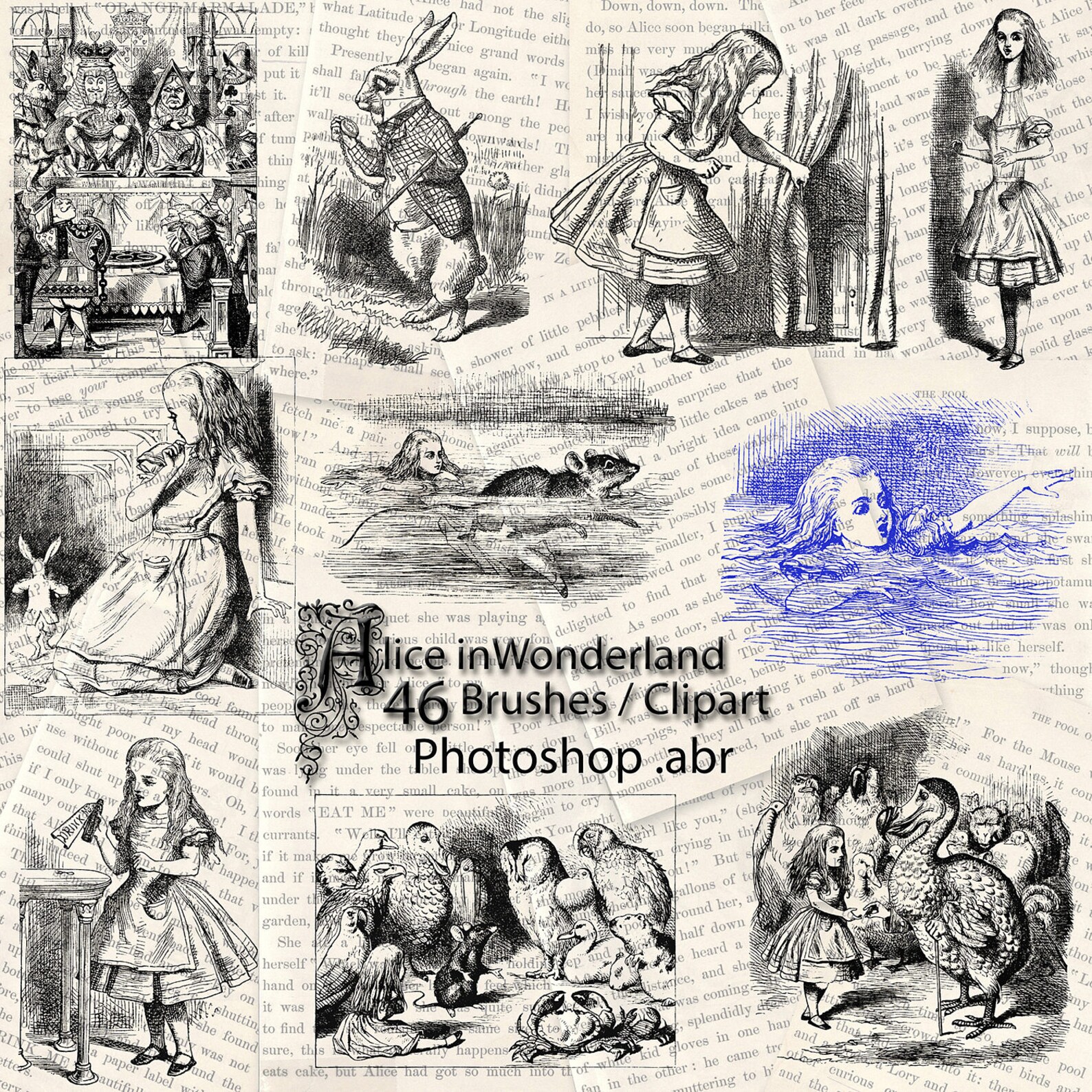 Alice in Wonderland Brushes 46 Clip Art Digital Etsy Australia