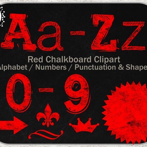 Blackboard Alphabet Clipart: Digital Chalk Alphabet Clip Art, Lettres / Chiffres de Craie Rouge de Noël, Clip art de craie Scrapbook, Police scolaire