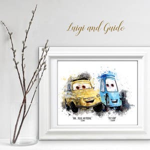 Cars Luigi and Guido digital print / sublimation, Mcqueen Watercolor Print, Movie Poster, Boy Nursery Decor, Kids Room, Wall Art, Cars Print