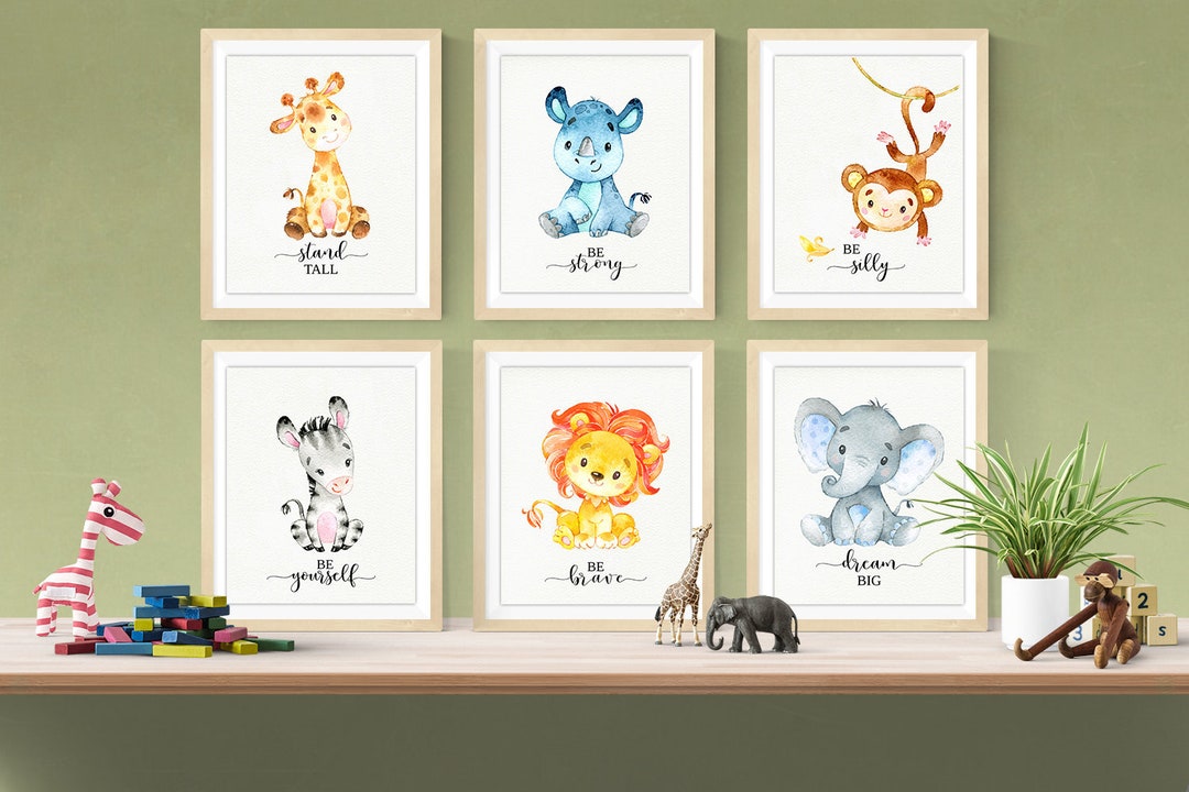 6 Jungle Nursery Prints, Safari Animals Nursery Decor, Lion Giraffe ...