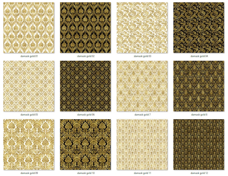 Damask Digital Paper, Gold Seamless Wedding Backgrounds, Damask Texture ...