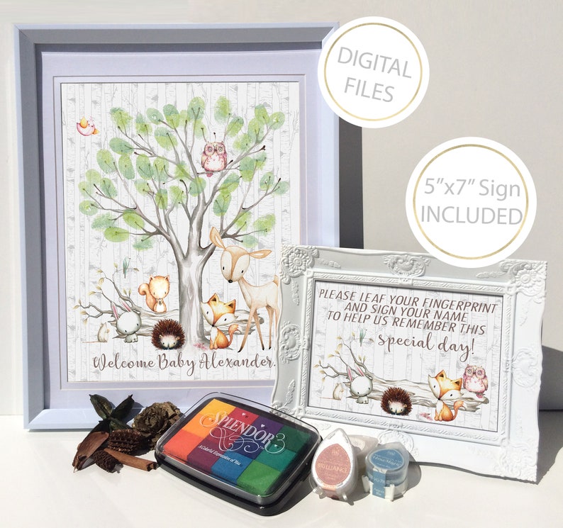 THUMBPRINT GUESTBOOK Printable Sign. Custom Woodland Baby - Etsy