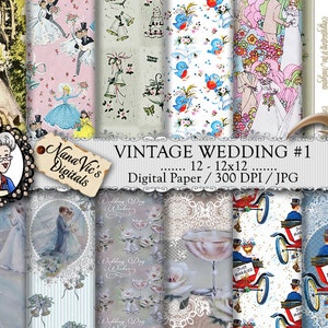 Vintage Hochzeit #1 Digitales Papier, Hochzeit, Braut und Bräutigam, Spitze, Romanze Hintergründe Scrapbooking druckbar, 12 H Res 300 DPI by Nana Vic