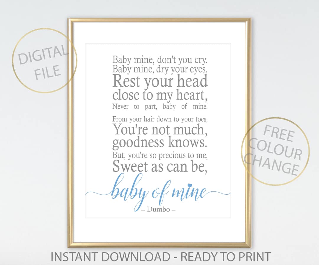 Dumbo BABY of MINE, Quote Baby of Mine, Printable, Prints Wall Art, Nursery Word Art, Nursery