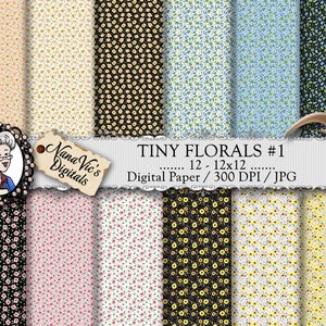 Papel digital floral, padrão de flor em miniatura, papel de flor pequena, fundos florais, para impressão, fotografia, papel pequeno para scrapbooking