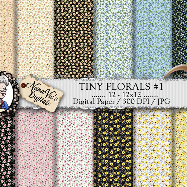 Floral Digital Paper, Miniature flower pattern, tiny flower paper, floral backgrounds,  Printable, photography, petite scrapbooking paper