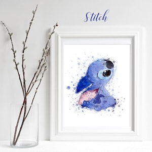 Stitch Digital Print for Nursery Decor, Lilo and Stitch Wall Art Posters Watercolor, Baby shower gift Boy or Girl