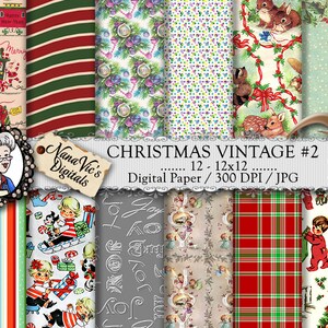 Christmas Vintage #2, woodland animals, Children, patterns, Decoupage, Scrapbooking, Printable, photography, backgrounds, 12 H Res 300 DPI