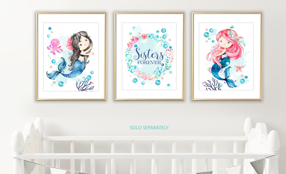 Mermaid Nursery Print Mermaid Bathroom Decor Mermaid Wall | Etsy
