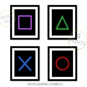 4 Neon Gaming Prints, Video Game Prints, Geek Art, Nurd Wall Art, Gaming Room Decor, Printable Wall Art, Video Game Party, Video Game Poster