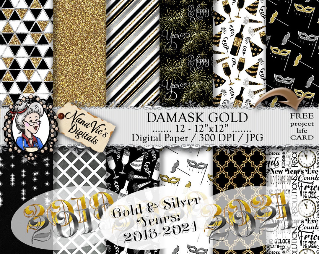 New Years Eve Digital Paper, Gold / Silver / Black / White ...