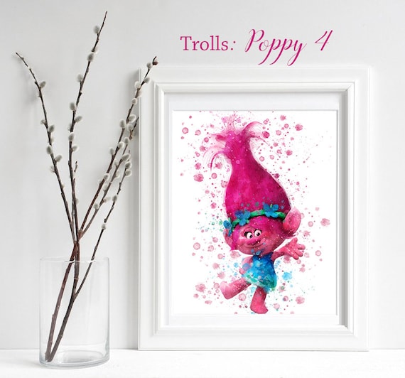 Troll happy Trolls Watercolor TROLLS; Poppy 4 Print gift for her Troll Wall Art Trolls Nursery Decor Poppy 3 dance playroom decor