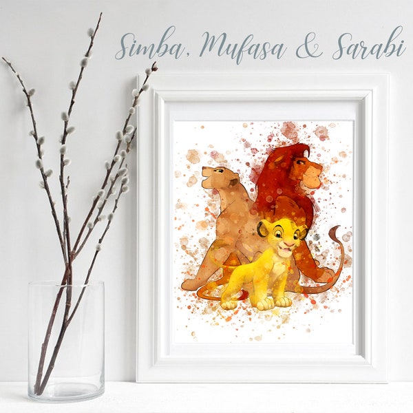 SIMBA, MUFASA & SARABI The Lion King Watercolor Print/sublimation, Download Poster Wall Art Simba Family The Lion King Newborn Nursery Decor