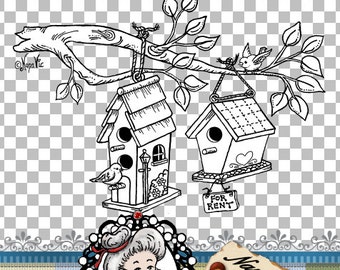Home Tweet Home Birdhouse, Digital Stamp, Word Art, Clipart, Illustration,  Digi, Printable, ID:NV-DS00008 By Nana Vic