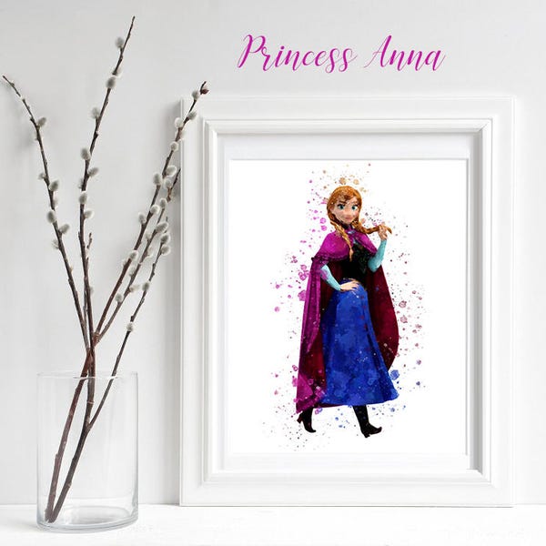 FROZEN ANNA, Princess Anna, Frozen, Anna Frozen Print Sublimation Watercolor, Nursery, Movie Poster, Wall Art, Digital Print