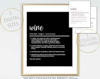 Wine Definition Print, Wine Prints, Definition Wall Art, Funny Wall Sign, Home Decor, Wine Wall Art, Typography Wine Lovers, Bar Wall Art