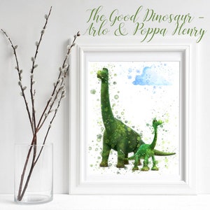 Nursery Print: Arlo & Poppa Henry characters from The Good Dinosaur sublimation print, cute monster decor print, watercolor art, kids art