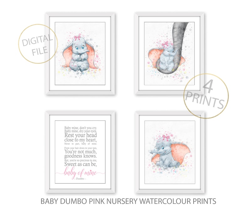 3 baby dumbo prints plus dumbo quote for nursery