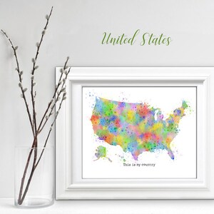 United States Map Nursery Print, Watercolor Poster, This is my country, Map Wall Art, Geography Decor Baby, Playroom Print, Colourful Print