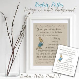 Beatrix Potter Nursery Print 01, Peter Rabbit with quote, Playroom / Nursery Decor, Beatrix Potter Art, Beatrix Potter Print, Gift for baby