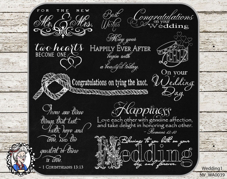 Wedding Overlays / Clip Art / Digital Stamp / Word Art / Scrapbooking / Photography / Quotes / PSD / 34 PNG black / white / chalk image 5