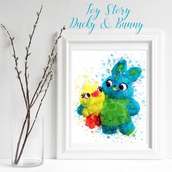 Toy Story Nursery Print, Bunny & Ducky print, Toy Story 4 decor print, woody watercolor art, child's wall art print, toy story poster