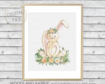 Woodland Nursery Rabbit. Floral Nursery Decor, Woodland Nursery. Woodland Nursery Bunny. Woodland Animals Nursery Art. Floral Nursery Print