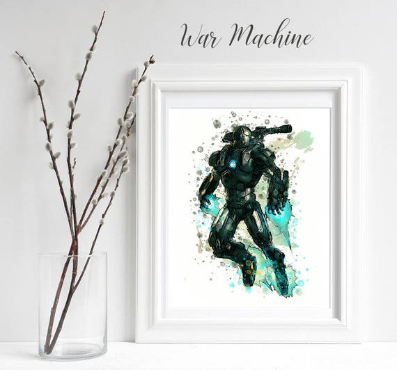 Superhero War Machine Watercolor Print Wall Decor Artwork Painting Home Decor Kids Decor Nursery Decor Marvel Dc Comic Watercolour Poster