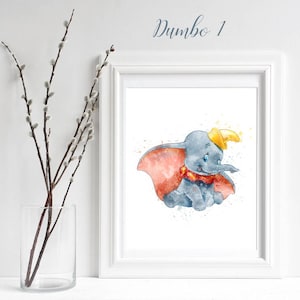 Dumbo #1 Watercolor Printable Download Dumbo Poster Wall Art Decor Dumbo Baby Wall Art Print Newborn Nursery Boy / Girl cute elephant