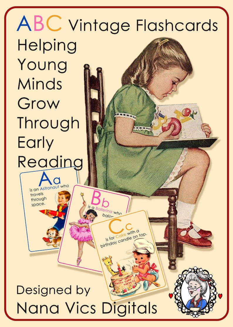 Alphabet Flash Cards Abc Vintage Digital Printable For Early Learning Nursery Decor Wall Art 5 X 7 Clip Children