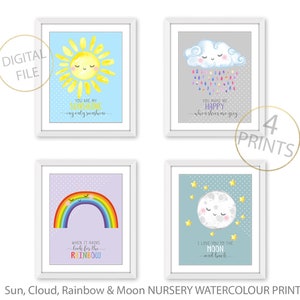 Sun Cloud Moon Rainbow Nursery Wall Art Set Gender Neutral Cute Nursery Printables Neutral Nursery Print weather Nursery Decor Playroom WP01