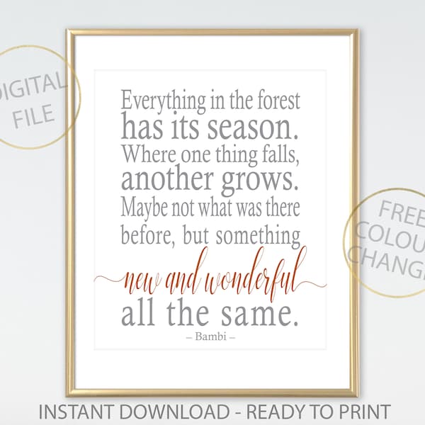 Bambi quote: Everything in the forest, Printable prints wall art, nursery word art, Nursery decor, inspirational quote, baby gift,