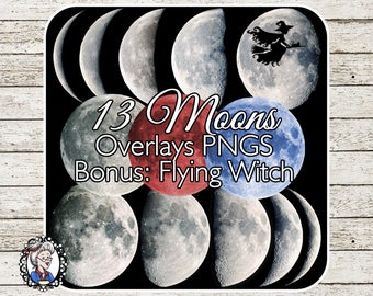 Moon Overlays Photoshop Png Files Moon Clipart Halloween Etsy