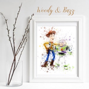 Toy Story Nursery Print Woody & Buzz light year, Toy Story decor print, woody watercolor art, boy wall art, cowboy print, toy story poster