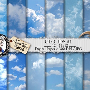 Papel Digital: Nuvens no Céu Azul - sobreposição de fotografia / fundo / textura / cenário de casamento ou foto de bebê recém-nascido. Texturas de nuvens do céu