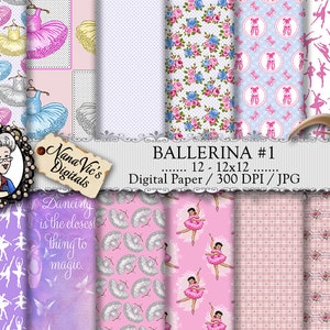 BALLERINA Carta digitale, danza da ballo carta digitale in rosa / rose / shabby chic, Scrapbooking Stampabile, fotografia ballerina back drops