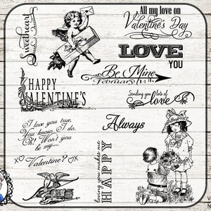 Valentine Word Art Quotes / Photo Overlays / Scrapbooking / PNG 36 black / white / chalk / Vintage Digital Stamps / CLIPART Valentines / PSD